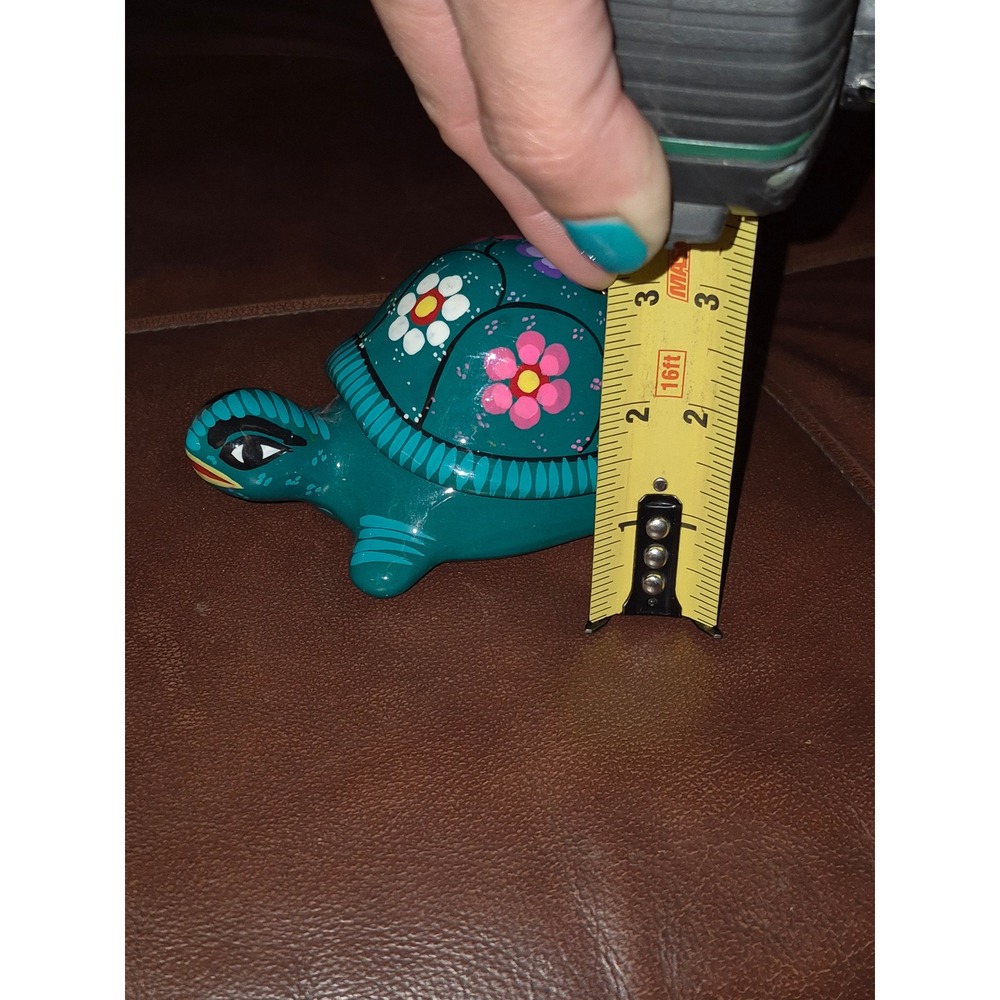 Hand Painted Turtle Trinket Box Mexican Folk Art Style Floral Terracotta gift - Picture 8 of 9